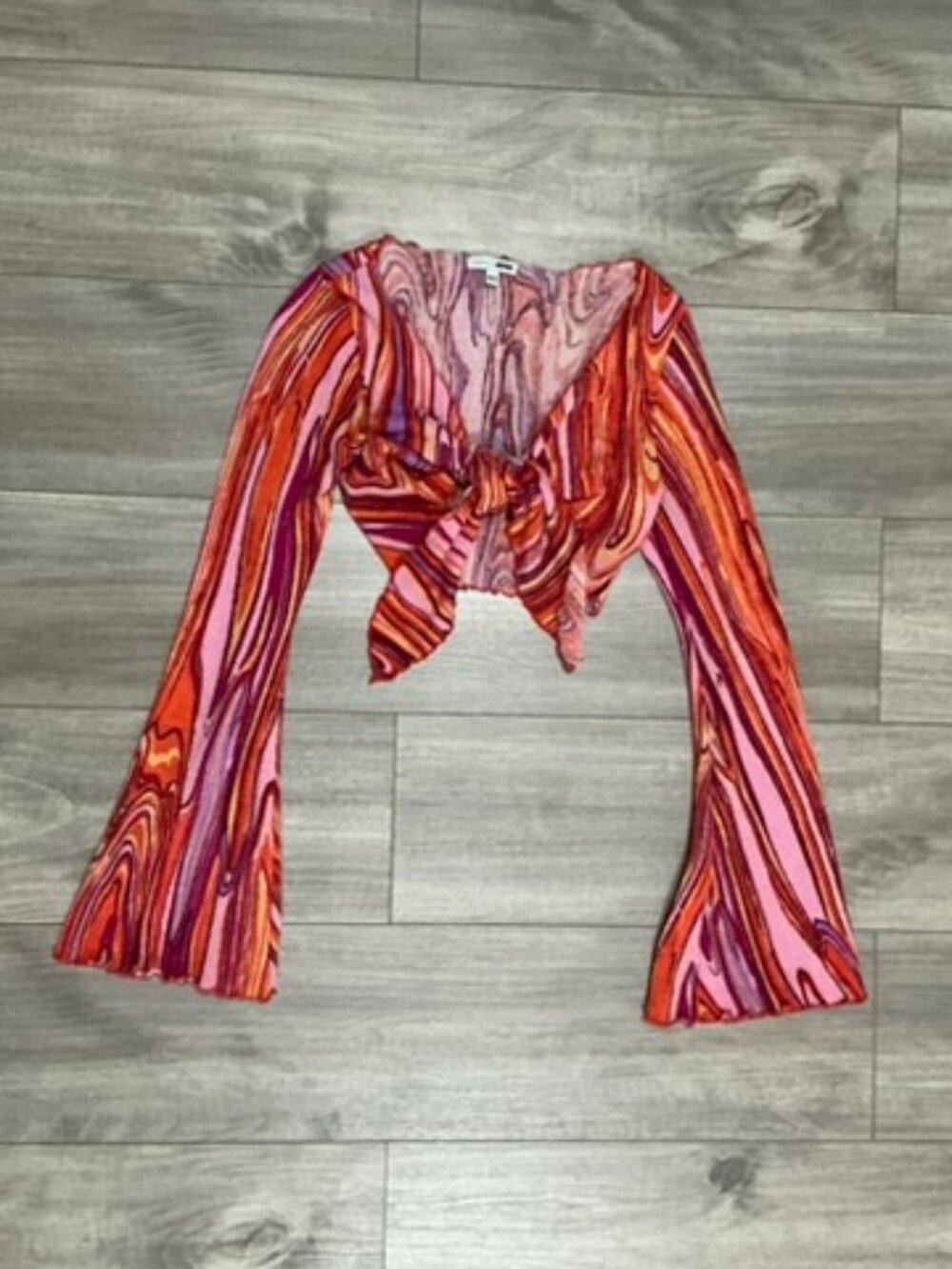 Fashion Nova Pink Orange Purple Swirl Tie Front Crop Top Small